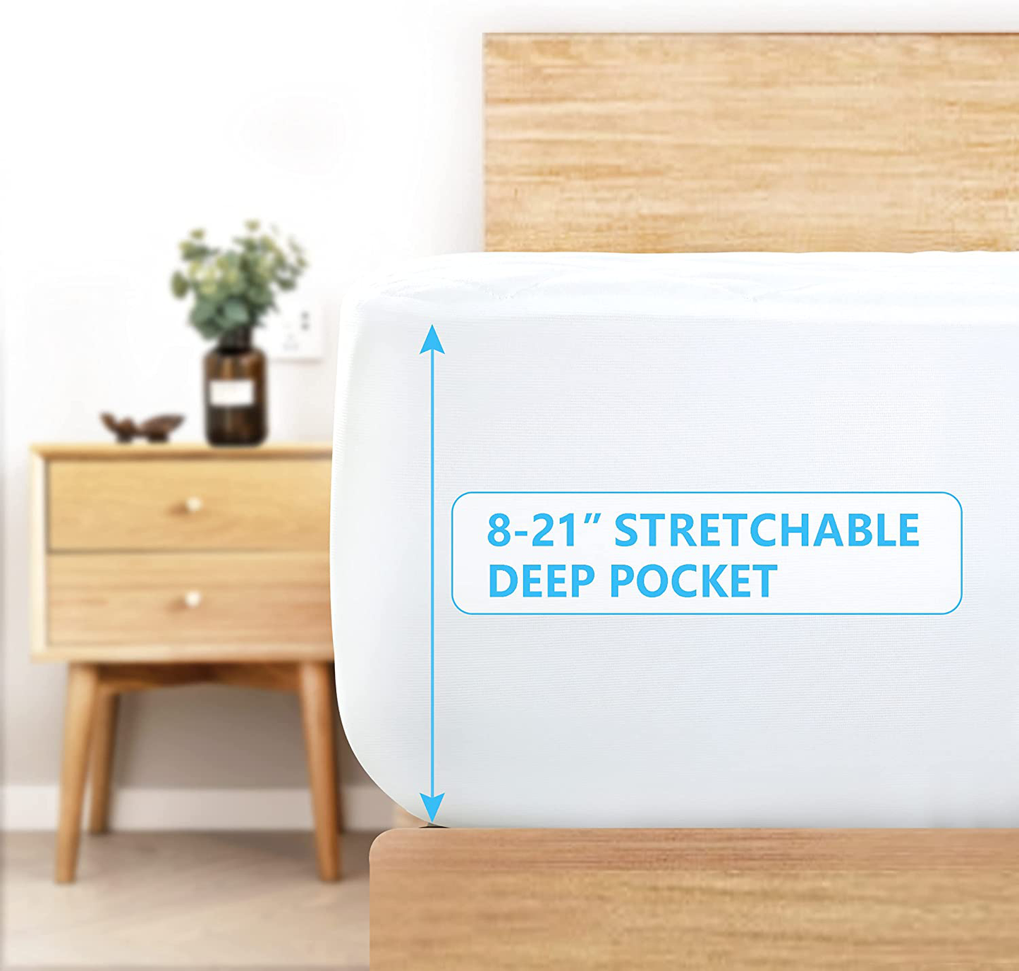 Ruili Cal King Quilted Fitted Mattress Pad, 100% Waterproof Deep Pocket Stretch Up to 21 Inches Mattress Protector Soft Snow Cotton Filling Mattress Cover