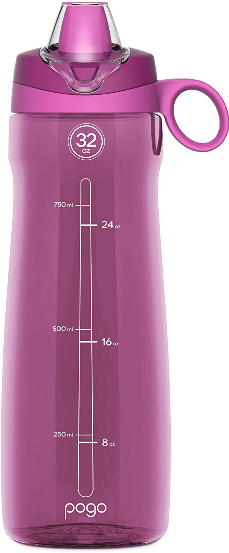 Pogo BPA-Free Tritan Plastic Water Bottle with Soft Straw, 32 Oz, Fuchsia