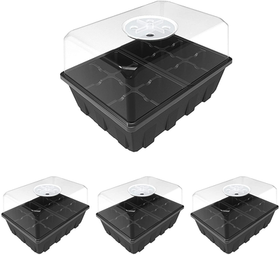 3 Pack-Set Garden Propagator Seed Tray Kits with 12 Cells Per Tray (36-Cells Total)