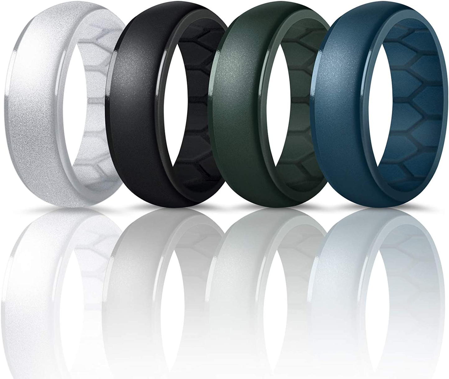Silicone Wedding Ring for Men, Breathable Airflow Inner Curve, Mens' Rubber Wedding Engagement Bands for Crossfit Workout