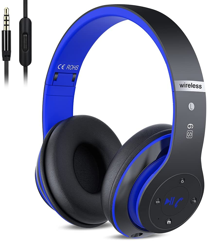 6S Wireless Bluetooth Headphones over Ear, Hi-Fi Stereo Foldable Wireless Stereo Headsets Earbuds with Built-In Mic, Volume Control, FM for Phone/Pc (Black & Gold)