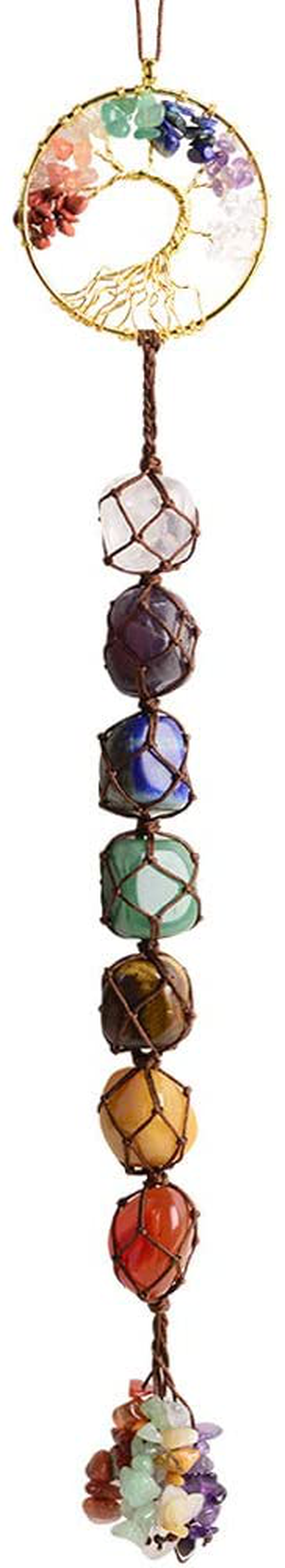 Tree of Life Chakra Stones Healing Crystals Feng Shui Hanging Ornament 7 Chakra Wall Ornament Meditation Hanging Ornament Window Ornament for Home Decor Party Decor