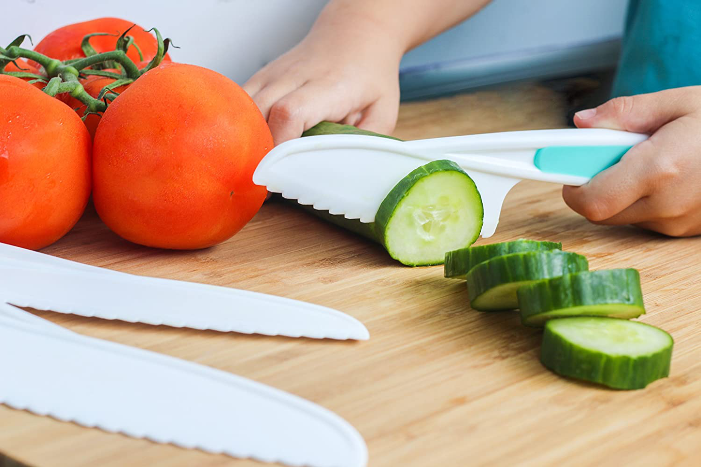 Tovla Jr. Knives for Kids 3-Piece Nylon Kitchen Baking Knife Set: Children's Cooking Knives in 3 Sizes & Colors/Firm Grip, Serrated Edges, BPA-Free Kids' Knives (colors vary for each size knife)