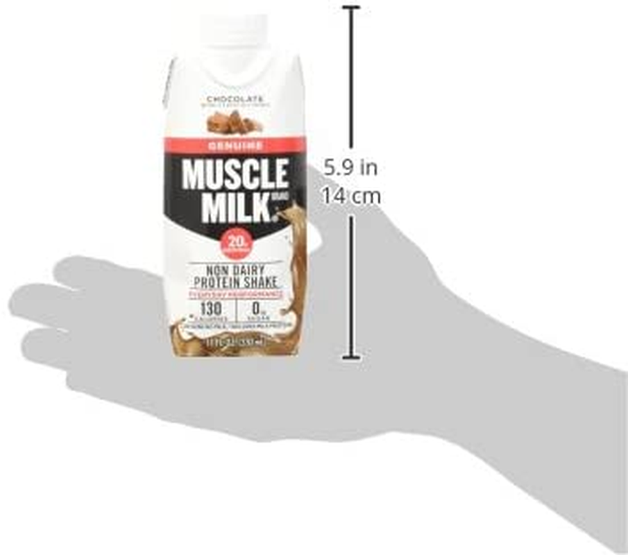 Muscle Milk Genuine Protein Shake, Chocolate, 11 Fl Oz Carton, 12 Pack, 25G Protein, Zero Sugar, Calcium, Vitamins A, C & D, 5G Fiber, Energizing Snack, Workout Recovery, Packaging May Vary