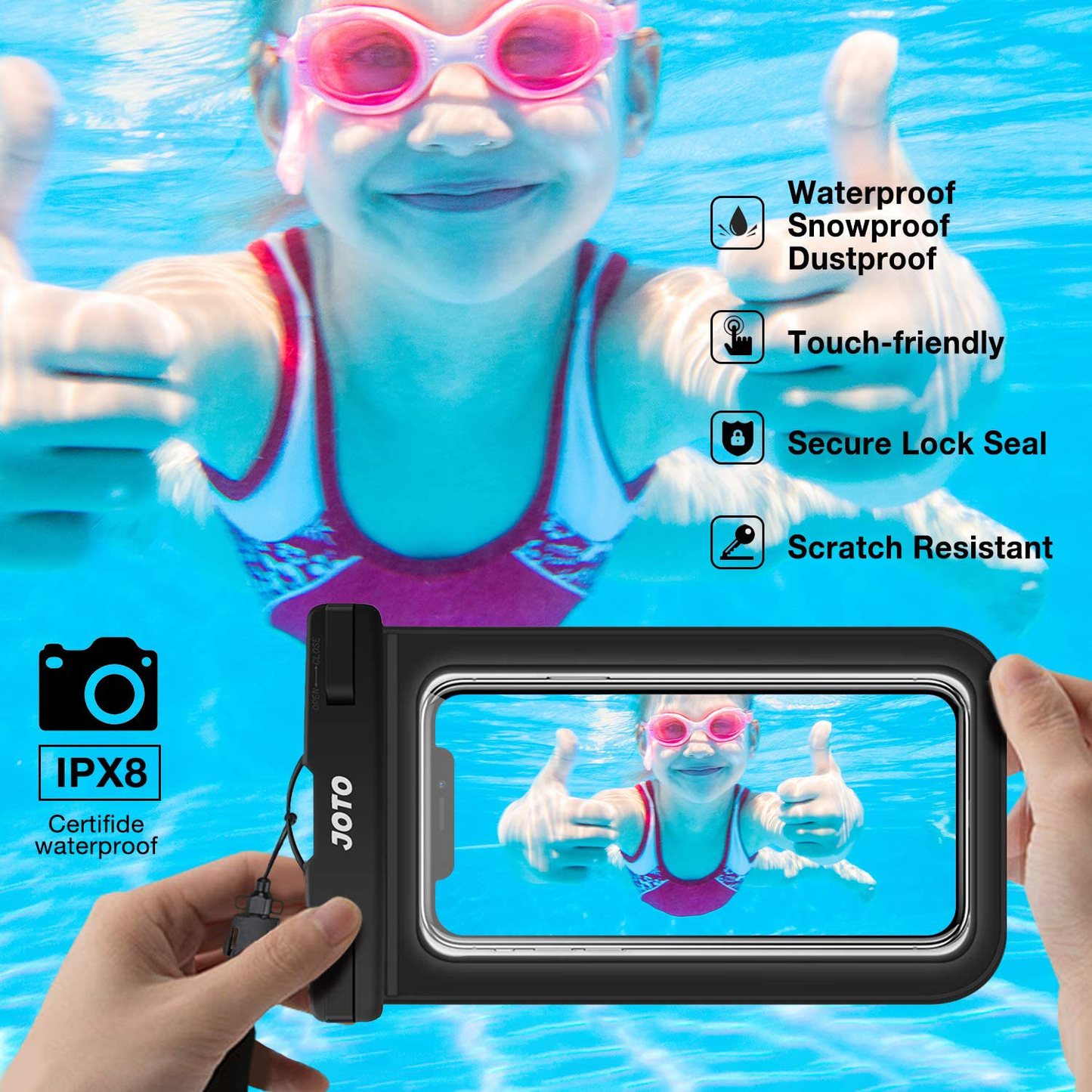 JOTO Universal Waterproof Pouch, IPX8 Waterproof Cellphone Dry Bag Underwater Case for iPhone 12 Pro Max 11 Pro Max Xs Max XR X 8 7 6S, Galaxy S20 Ultra S10 Note10 9 up to 7" -2 Pack