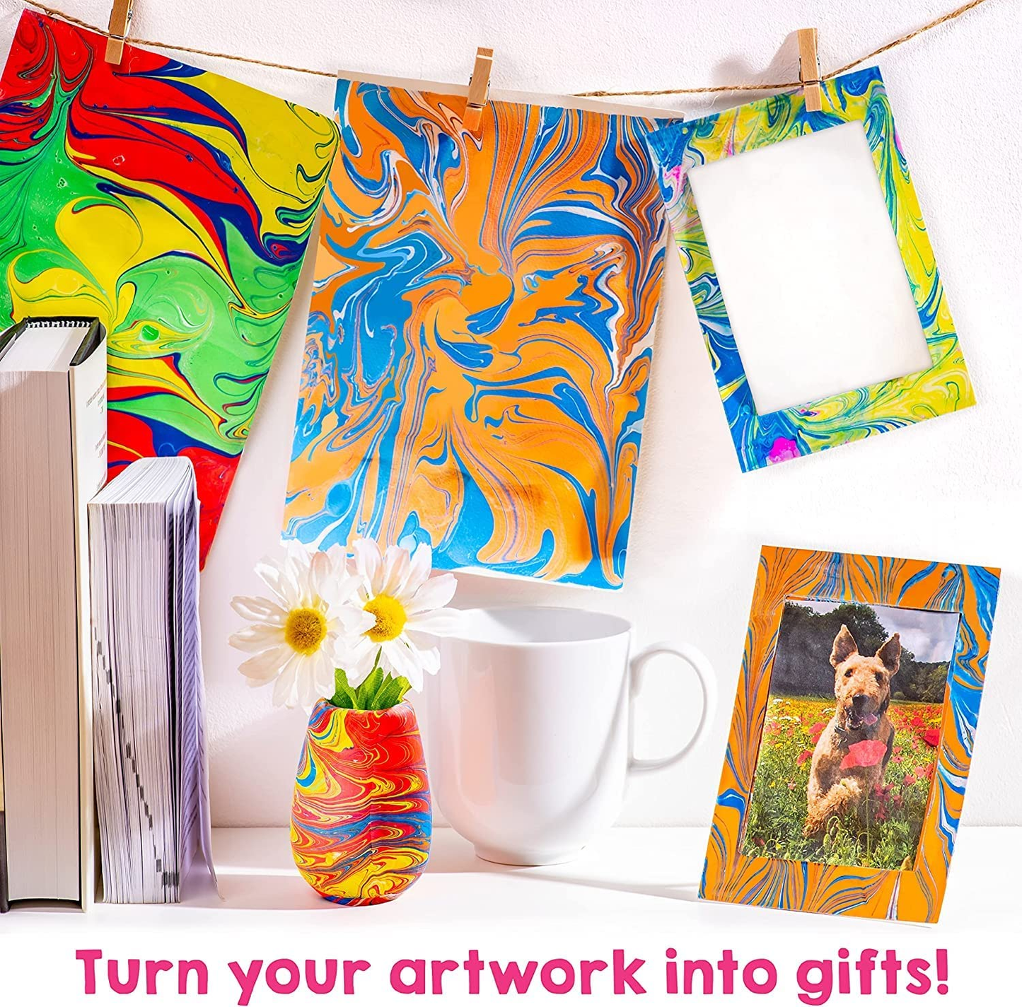 Original Stationery Rainbow Marbling Kit, Everything You Need in One Marble Painting Kit Kids to Make Marble Art and Craft Kids Will Love, Great Arts and Crafts for Girls and Rainbow Gifts for Girls