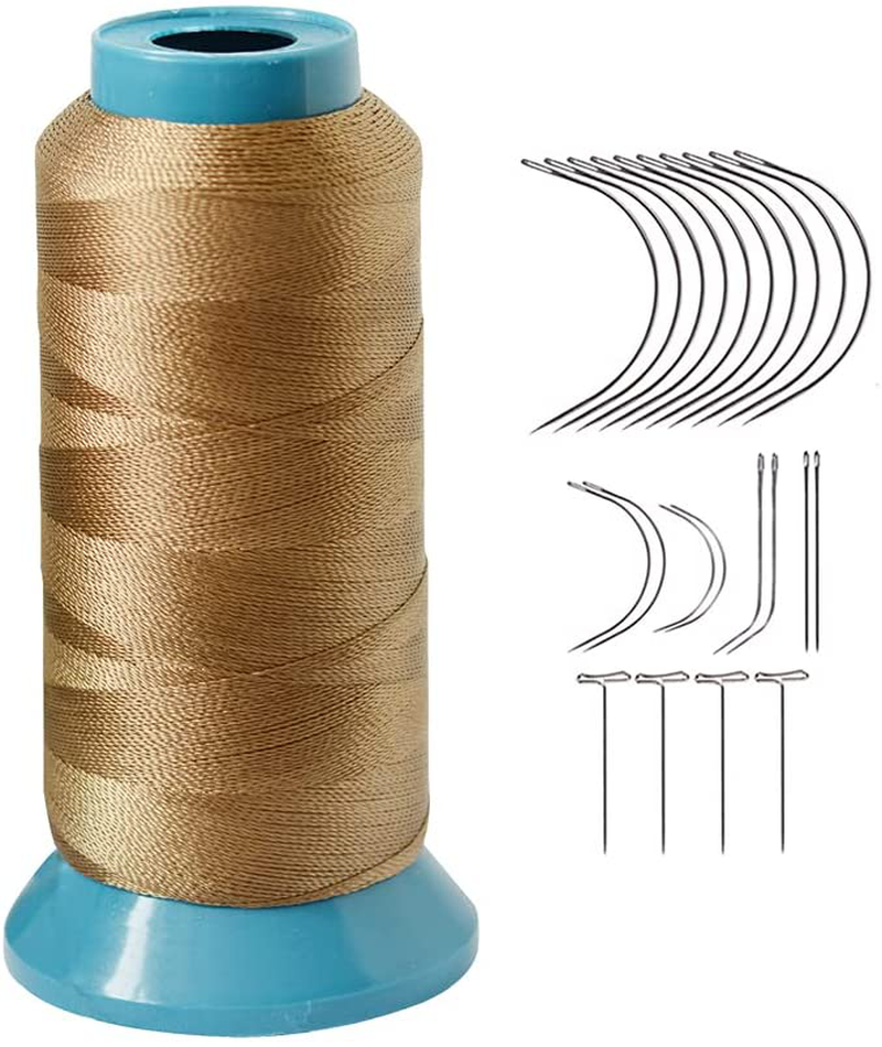Weaving Thread High Strength Polyster Thread Size 210 D with 12 pcs of 9cm-C Type Needles/Curved hair Needles for Sew