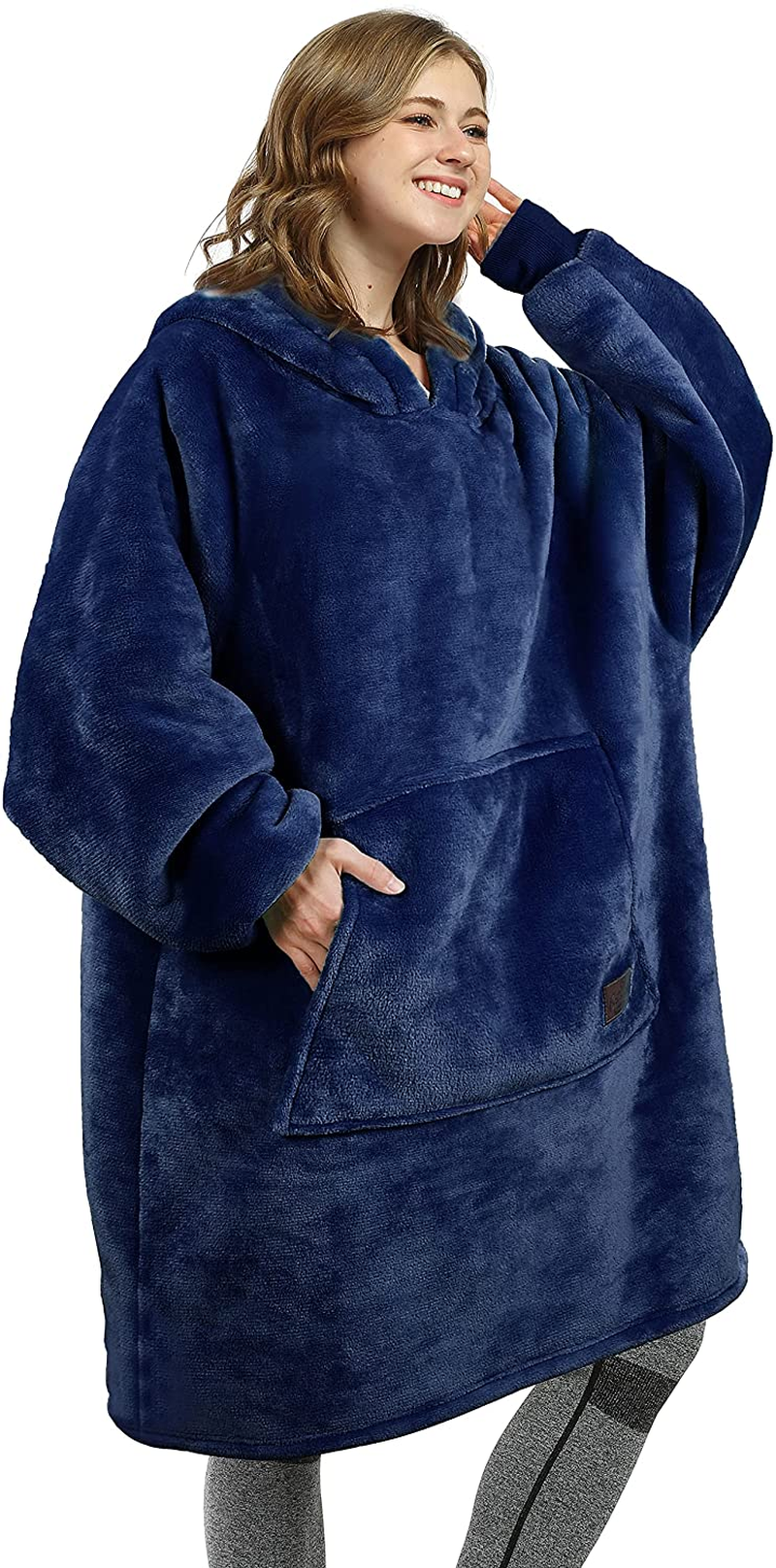 Oversized Wearable Blanket Hoodie Sweatshirt, Comfortable Sherpa Lounging Pullover for Adults