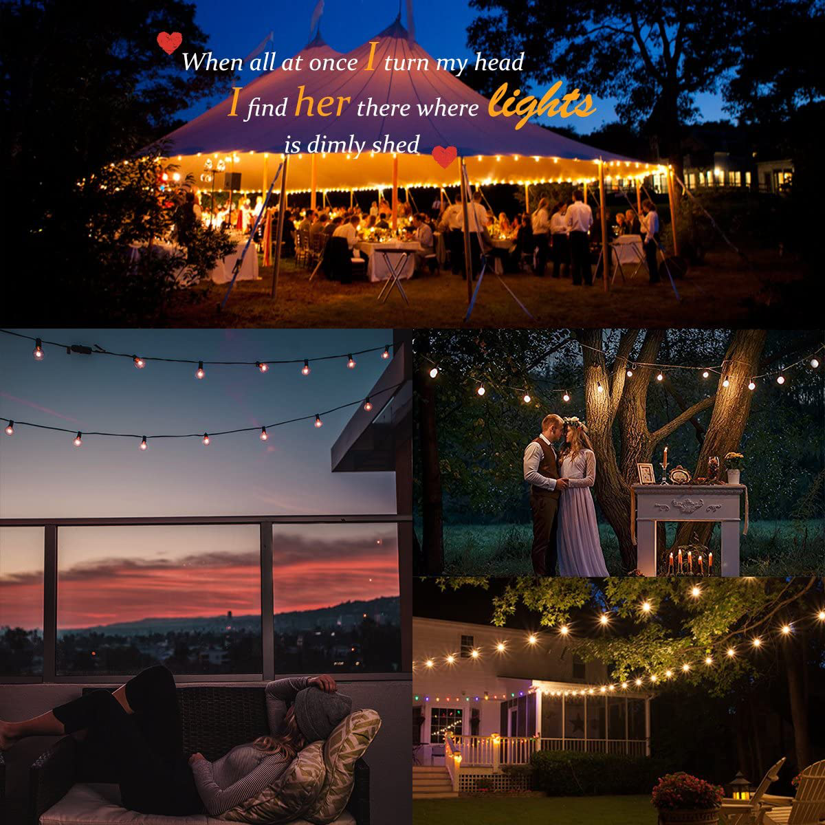 Guddl Outdoor String Lights 75ft Patio Lights with 80 G40 Bulbs (5 Spare), Connectable Globe String Lights for Party Tents Patio Gazebo Porch Deck Bistro Backyard Balcony Pergola Decor, Black Wire…