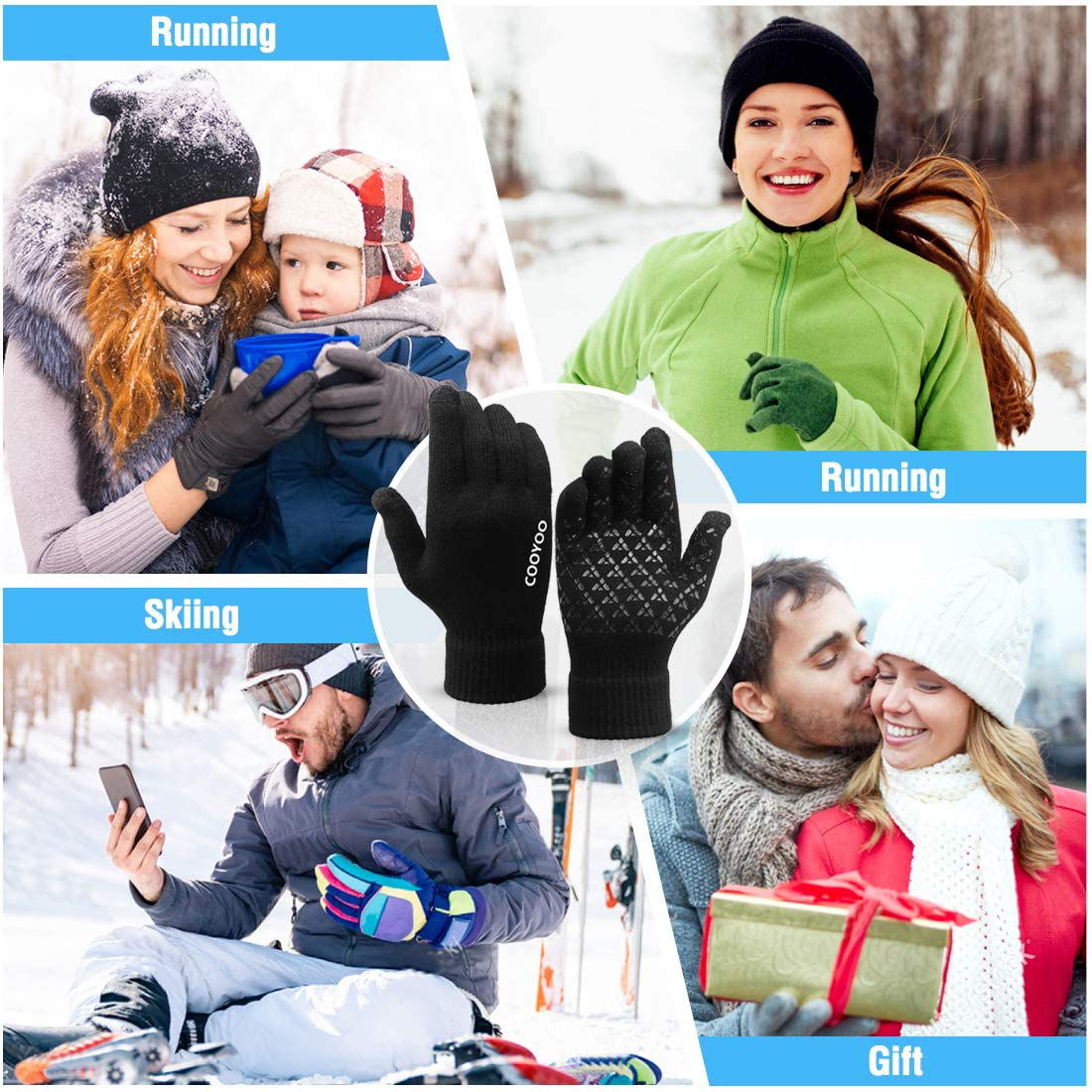 COOYOO Winter Gloves for Women and Men 1/2/3 Pairs,Upgraded Touch Screen Gloves,Anti-Slip Silicone Gel - Elastic Cuff - Thermal Soft Wool Lining - 3 Size Choice