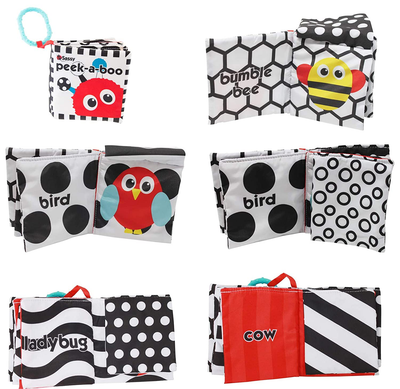 Sassy Peek-a-Boo Activity Book with Attachable Link for On-The-Go Travel | Black & White | for Ages Newborn and Up