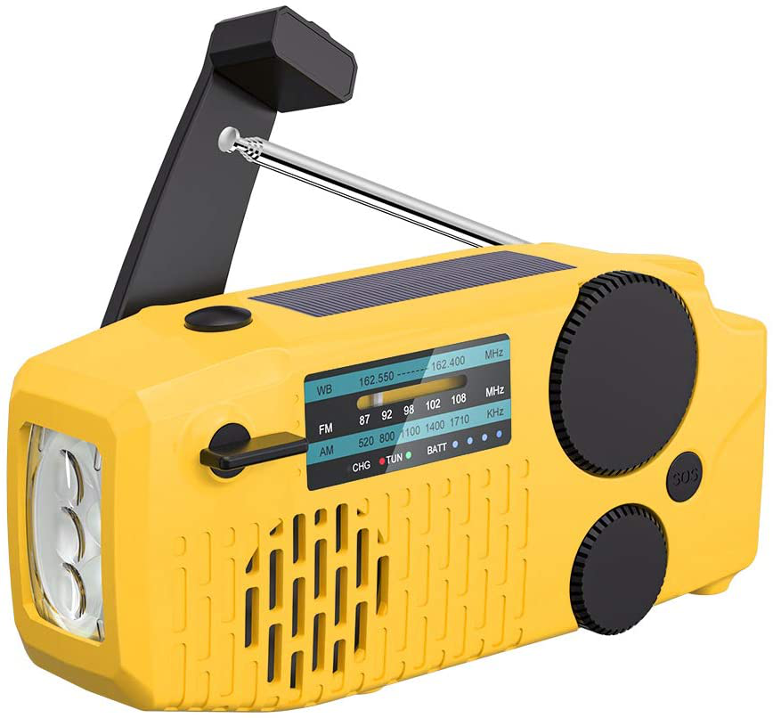 Portable Solar Emergency Hand Crank AM FM NOAA Weather Radio for Home Outdoor with LED Flashlight, 2000mAh Power Bank USB Charger, SOS Alarm,Battery Display