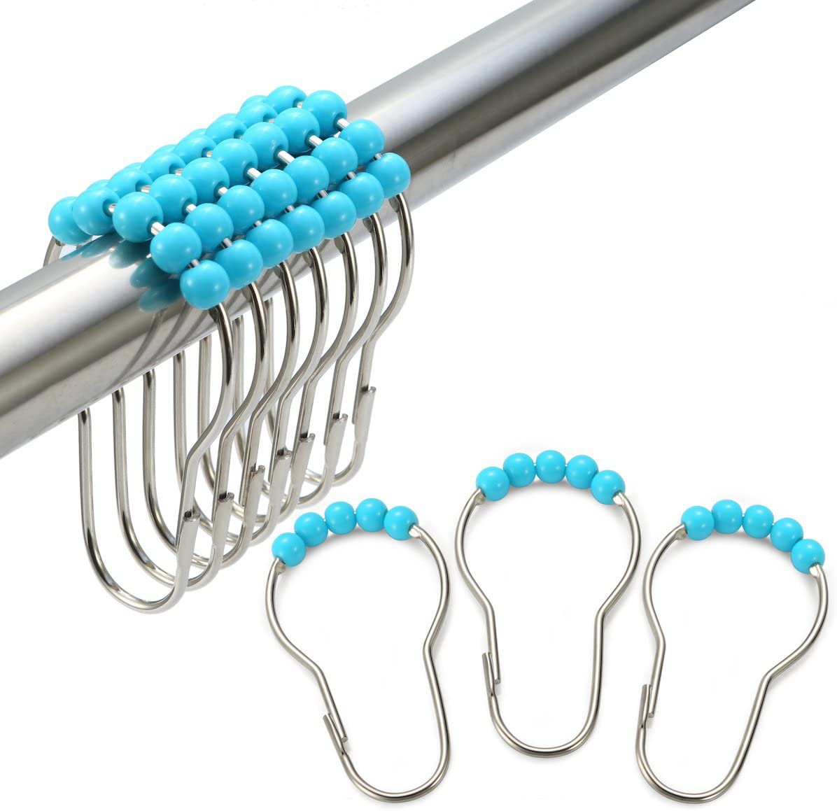 Amazer Shower Curtain Hooks Rings, Stainless Steel Shower Curtain Rings and Hooks for Bathroom Shower Rods Curtains-Set of 12