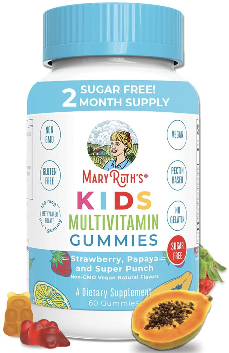 Vegan Kids Multivitamin Gummies by MaryRuth's | 2 Month Supply | Organic Ingredients for Immunity Bones Muscles | 260 mcg Methylfolate Sugar Free Non-GMO | Great Tasting Chewable Vitamins for Children
