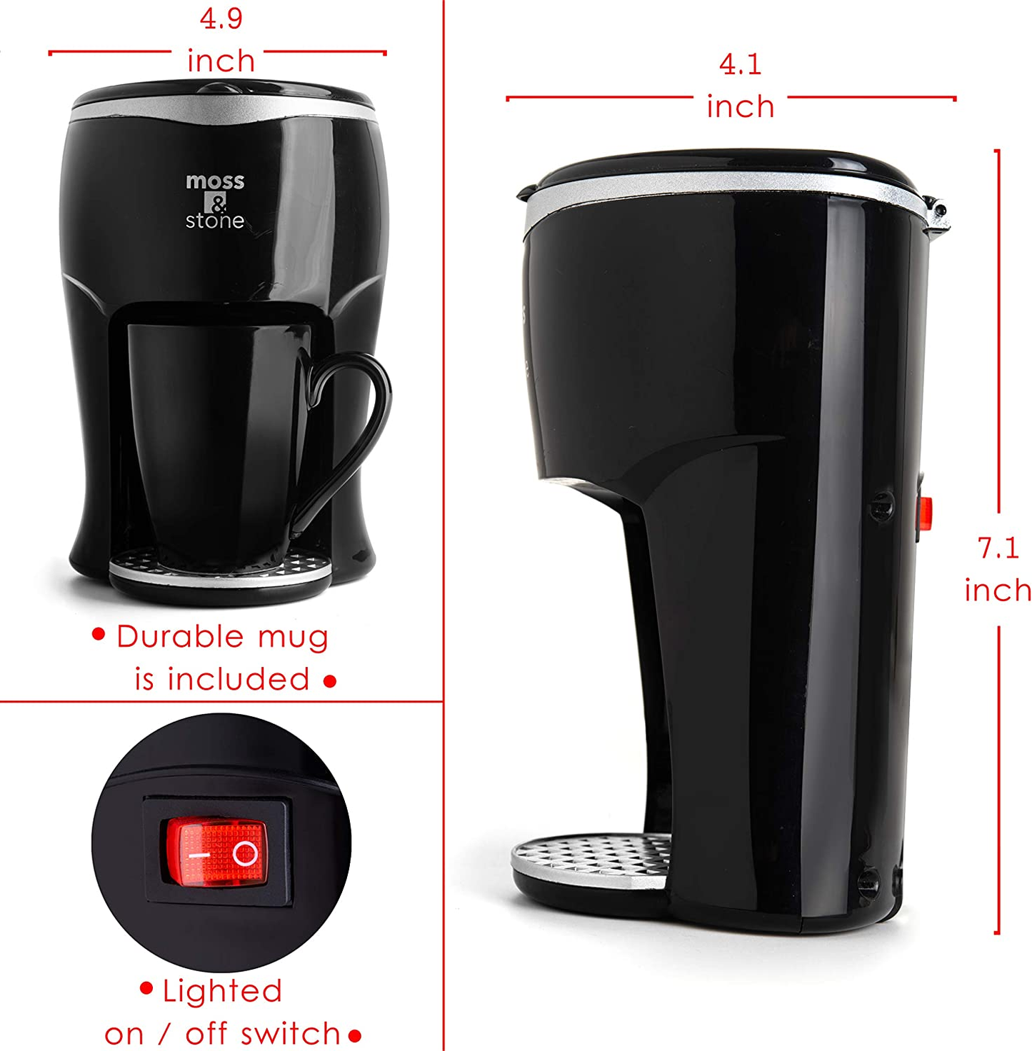 Mini Drip Coffee Maker with Mug, Small Coffee Pot with Coffee Cup, Mini Coffee Maker, One Cup Coffee Maker by Moss & Stone (1 Drip & 4Oz Mug)