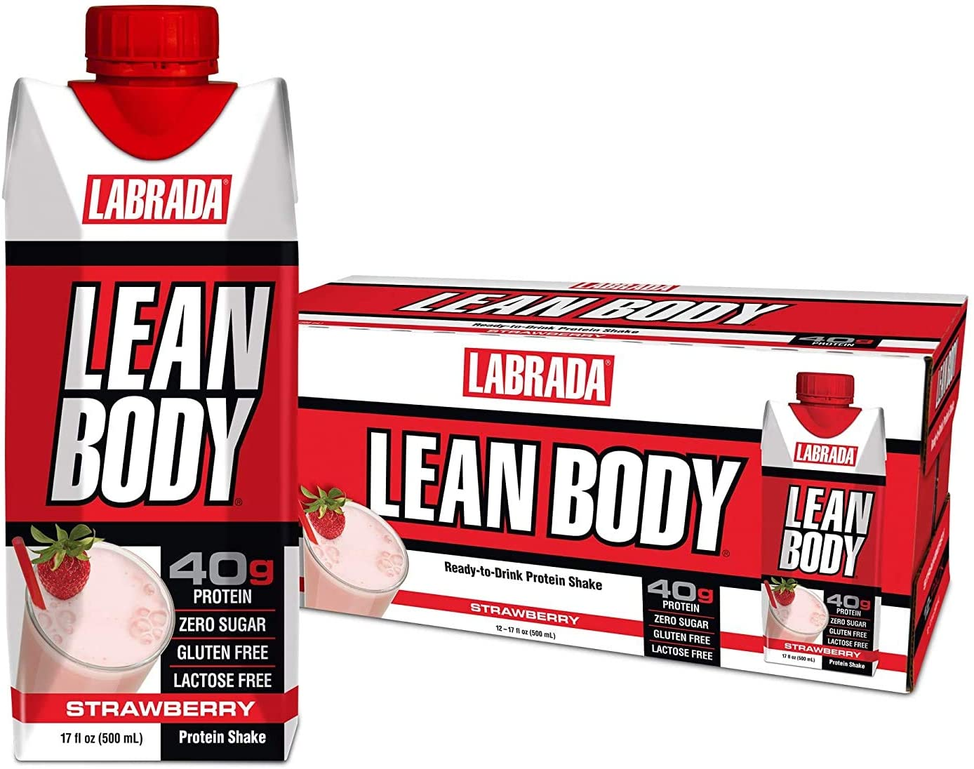 Lean Body Ready-To-Drink Cookies and Cream Protein Shake, 40G Protein, Whey Blend , 0 Sugar, Gluten Free, 22 Vitamins & Minerals, (Recyclable Carton & Lid - Pack of 12) LABRADA , 17 Fl Oz (Pack of 12)