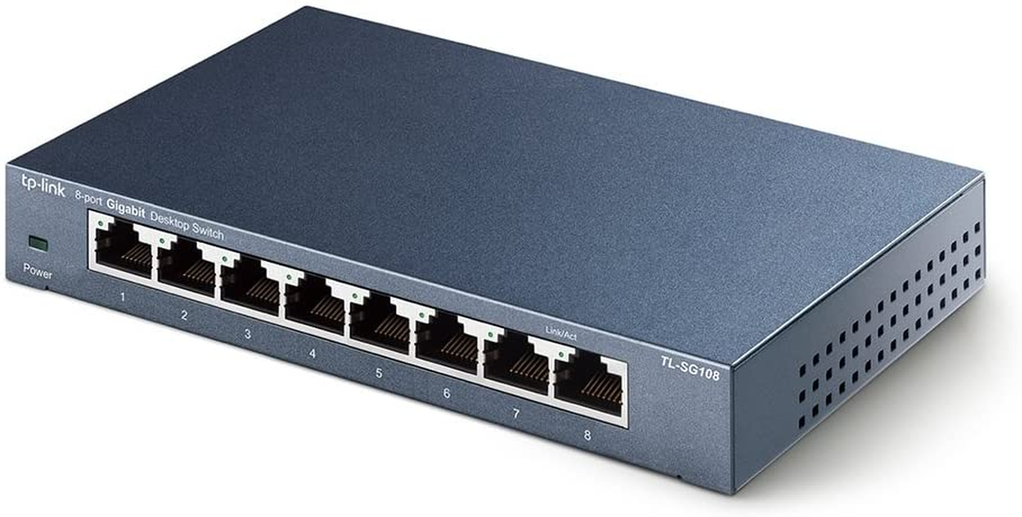 Tp-Link TL-SG108 | 8 Port Gigabit Unmanaged Ethernet Network Switch, Ethernet Splitter | Plug & Play | Fanless Metal Design | Shielded Ports | Traffic Optimization | Limited Lifetime Protection