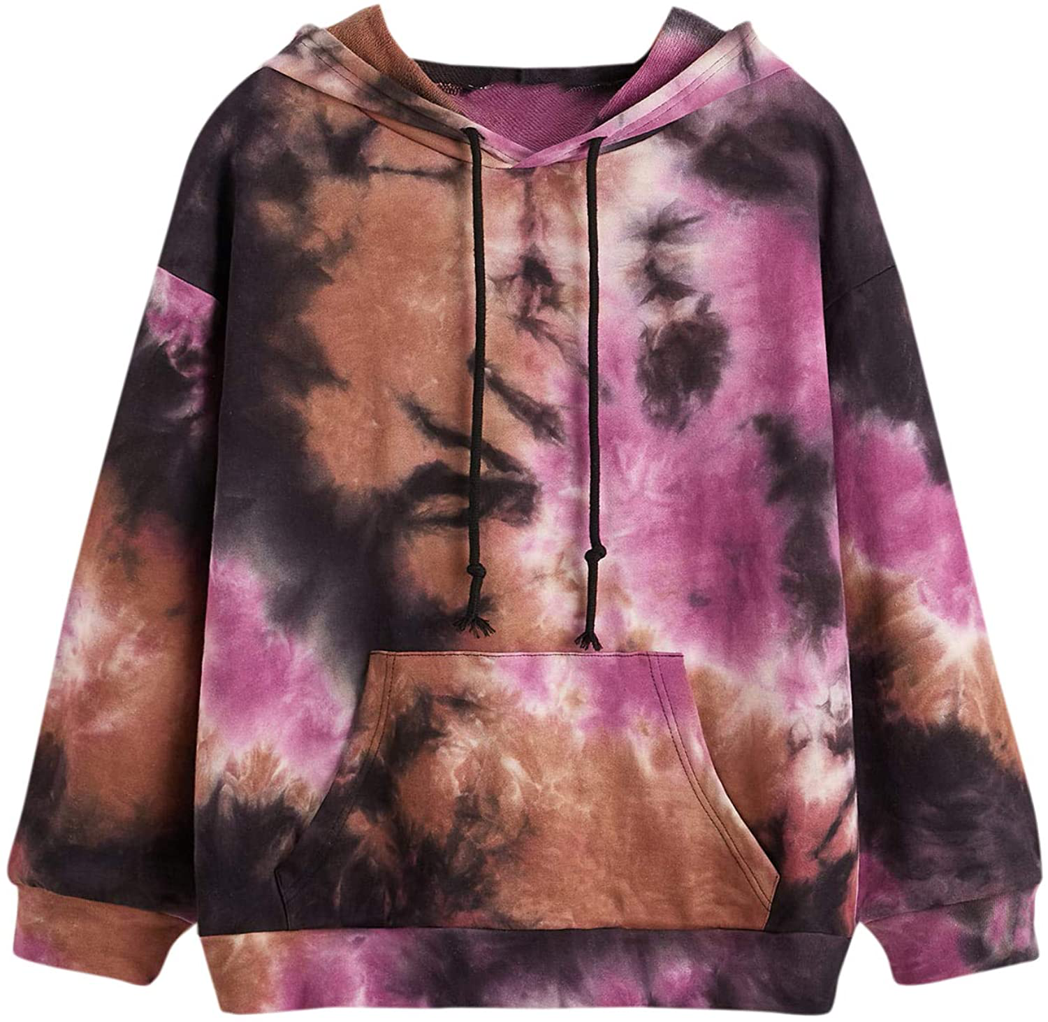 SweatyRocks Women's Long Sleeve Hoodie Sweatshirt Colorblock Tie Dye Print Tops