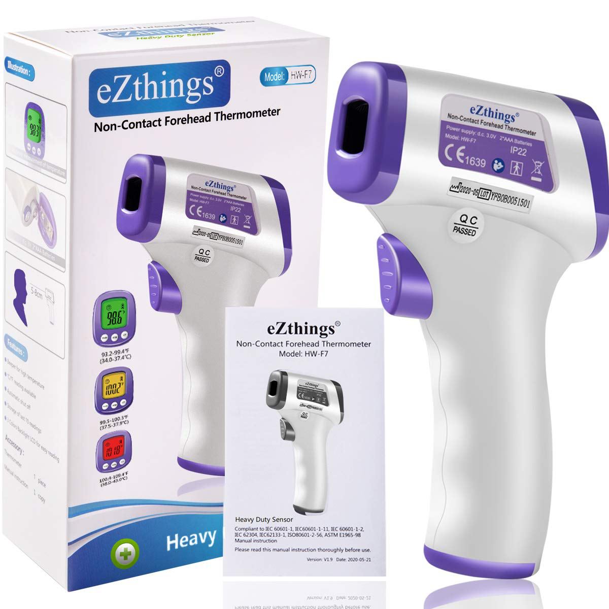Non Contact Medical Screening Forehead Thermometer for Physician Offices and Hospitals (Black Heavy Duty Thermometer)