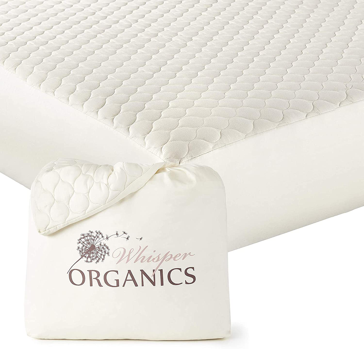 Whisper Organics 100% Organic Cotton Quilted Mattress Cover, 17" Deep - GOTS Certified (King)