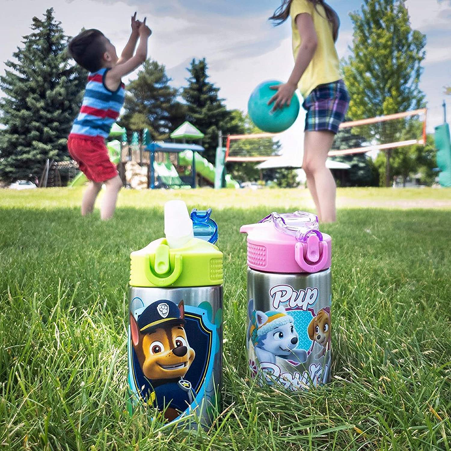 Zak Designs Paw Patrol 15.5oz Stainless Steel Kids Water Bottle with Flip-up Straw Spout - BPA Free Durable Design, Paw Patrol Boy SS