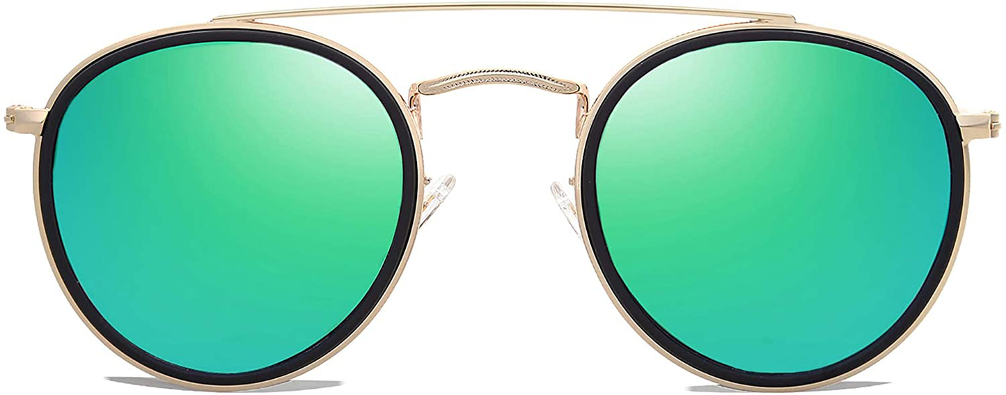 SOJOS Retro round Polarized Sunglasses UV400 Double Bridge Sun Glasses SUNSET SJ1104