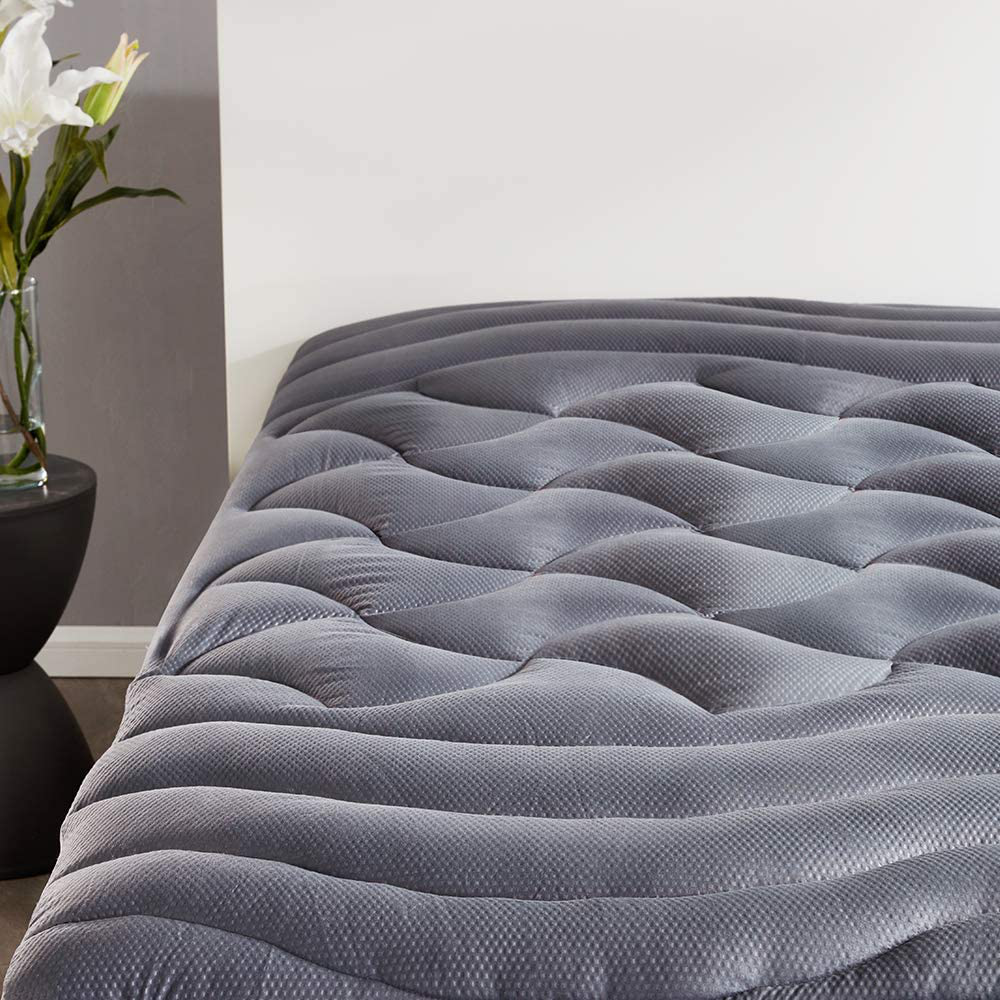 SLEEP ZONE Premium Mattress Pad Cover Cooling Overfilled Fluffy Soft Topper Zone Design Upto 21 inches Deep Pocket with Elastic Skirt, Grey, King