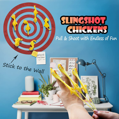 Novelty Place 10 Pcs Slingshot Chicken Flying Finger Toys - Stretchy Rubber Flick Chicks Shooting Game for Kids & Adults - Stress Relieve Fidget Toy, Party Favors & Easter Gift (4 Inch)