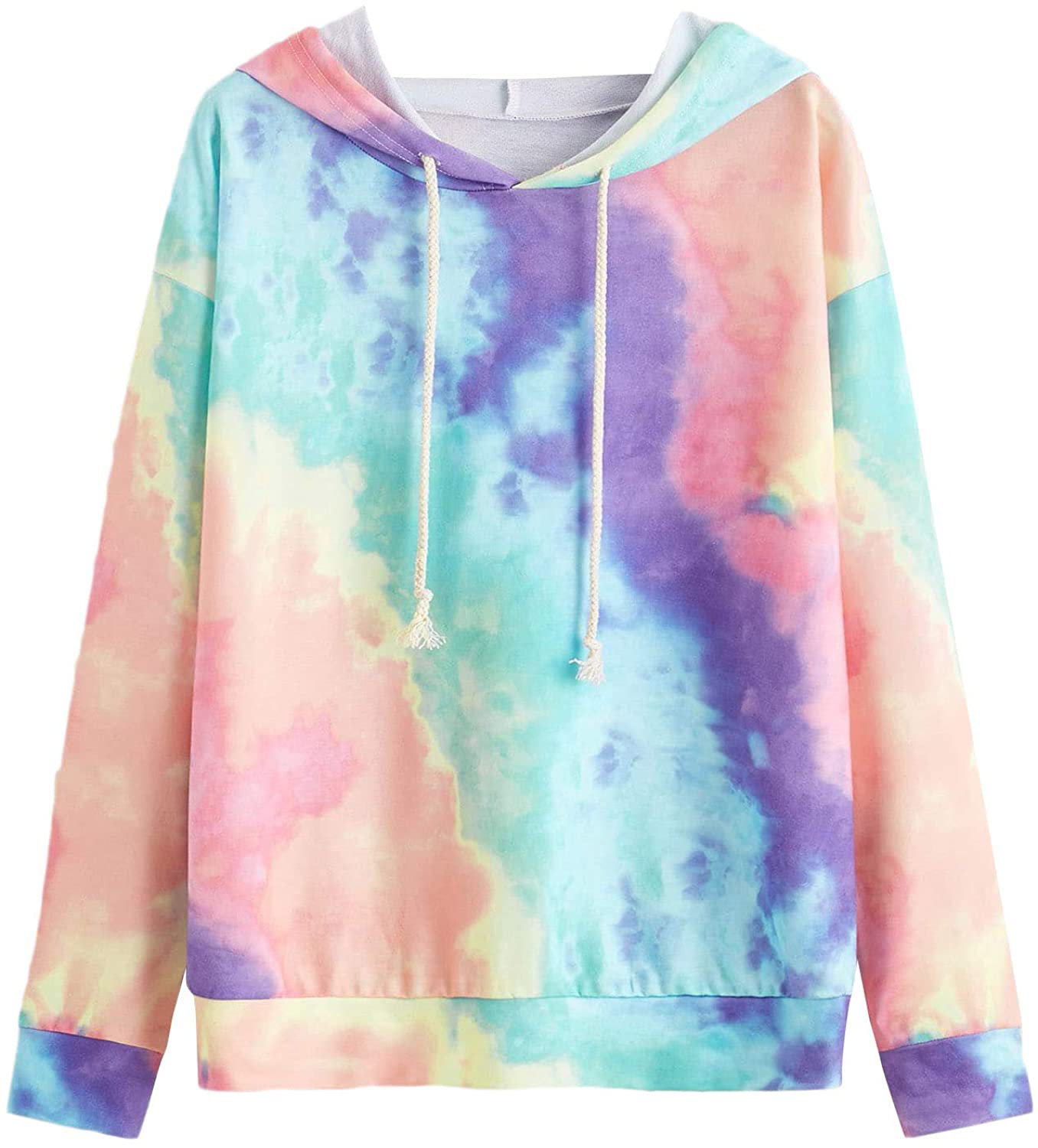 SweatyRocks Women's Long Sleeve Hoodie Sweatshirt Colorblock Tie Dye Print Tops