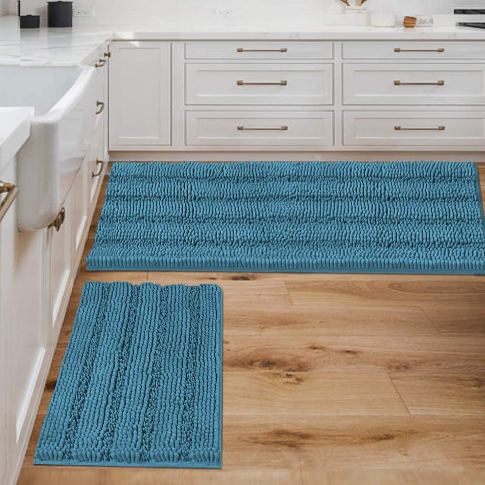 Extra Thick Striped Bath Rugs for Bathroom Anti-Slip Bath Mats Soft Plush Chenille Yarn Shaggy Mat Living Room Bedroom Mat Floor Water Absorbent