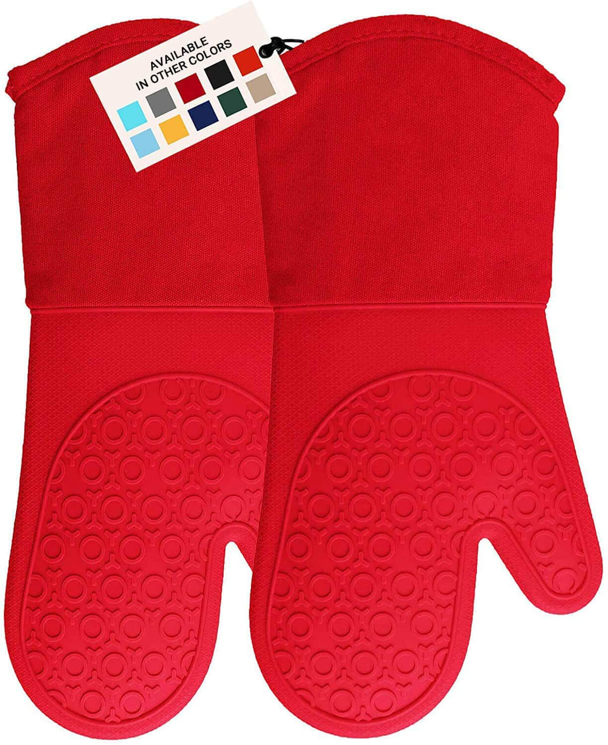 HOMWE Extra Long Professional Silicone Oven Mitt, Oven Mitts with Quilted Liner, Heat Resistant Pot Holders, Flexible Oven Gloves