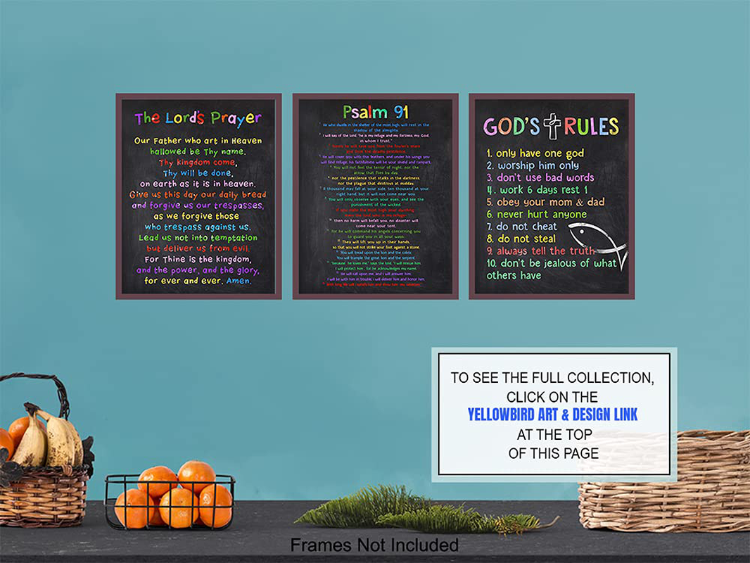 10 Ten Commandments - The Lords Prayer Wall Art - Psalm 91 - Religious Wall Decor - Christian Wall Art for Women, Boys - 91st Psalm - Scripture Wall Decor - Bible Verse Wall Art - God Wall Decor