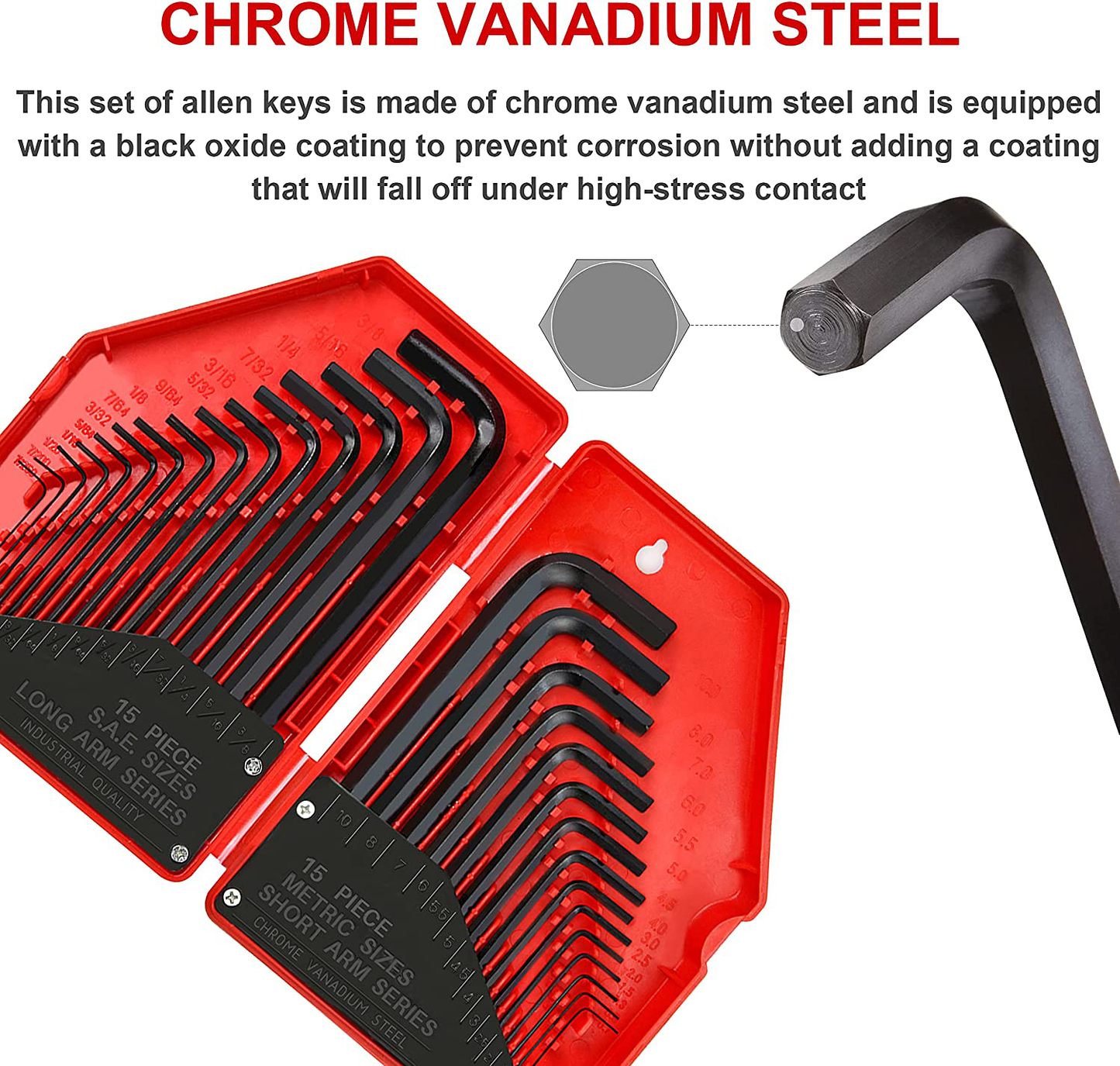YIYITOOLS - HN-1-001 Hex Key Allen Wrench Set – 30-Piece Industrial Grade Set Tools, 1/20-3/8 inches, 1.27-10 mm, Black and Silver