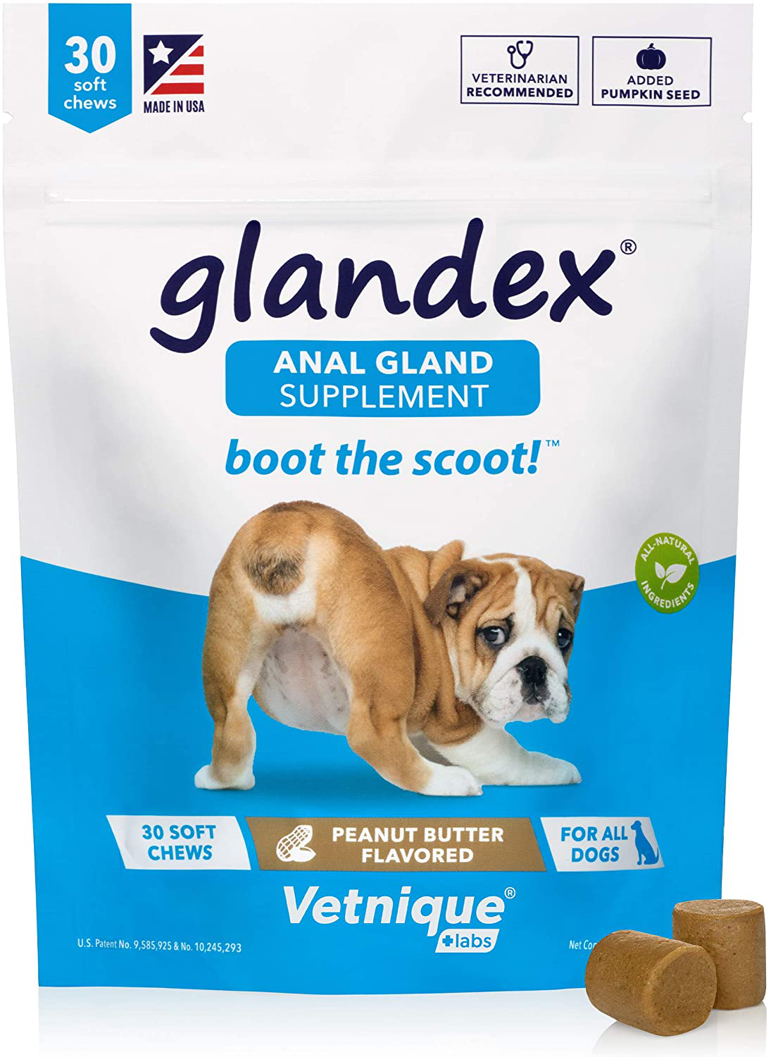 Glandex Anal Gland Soft Chew Treats with Pumpkin for Dogs 30ct Chews with Digestive Enzymes, Probiotics Fiber Supplement for Dogs