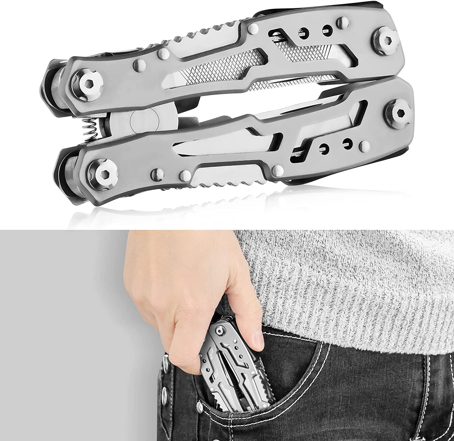 14-In-1 Multitool Pliers,Premium Portable Multi Tool ,With Safety Locking Professional Stainless Steel Multitool Pliers Pocket Knife,Apply to Survival, Camping, Gifts for Dad Husband Boyfriend