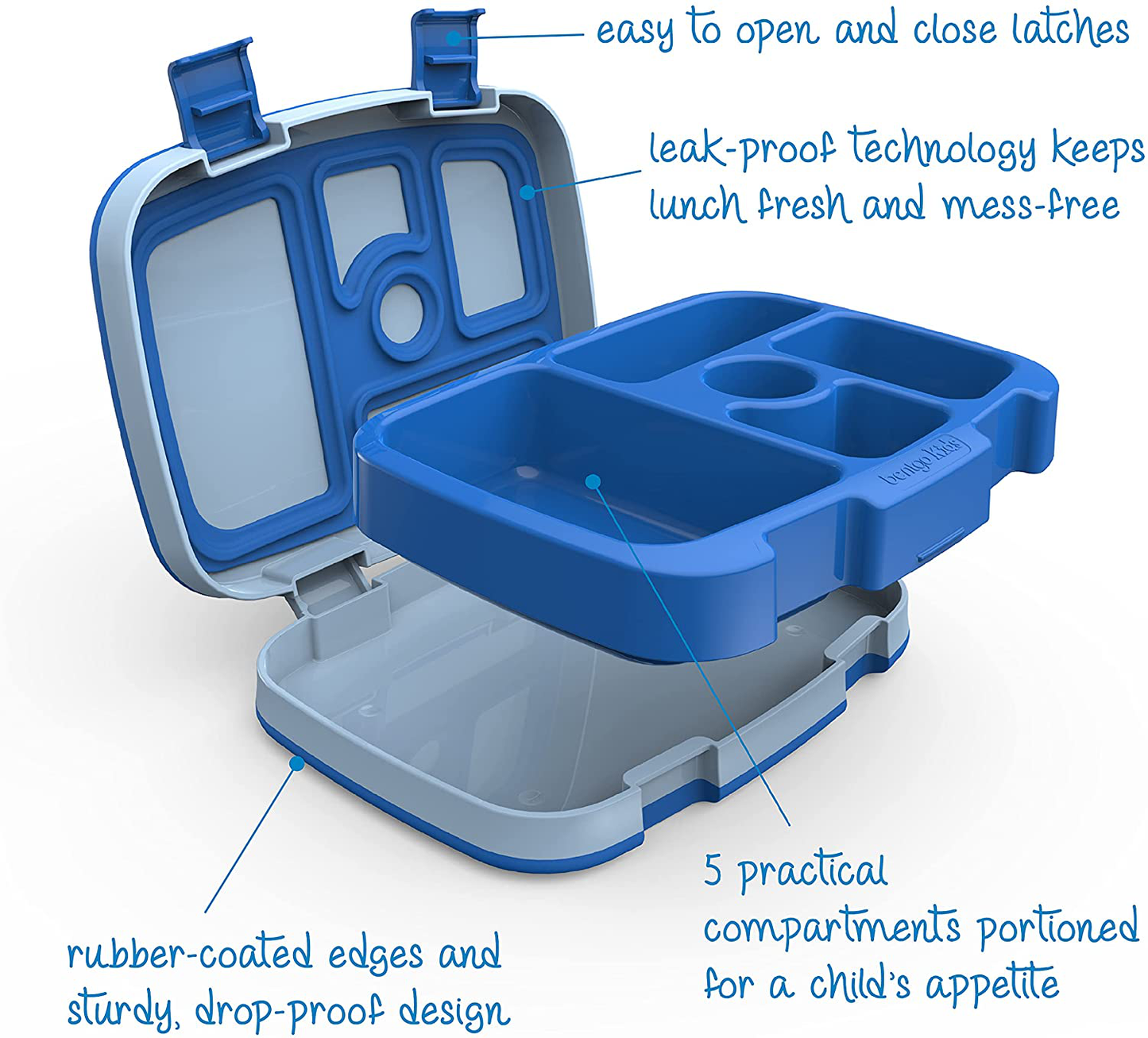 Bentgo Kids Children’s Lunch Box - Leak-Proof, 5-Compartment Bento-Style Kids Lunch Box - Ideal Portion Sizes for Ages 3 to 7 - BPA-Free, Dishwasher Safe, Food-Safe Materials (Blue)