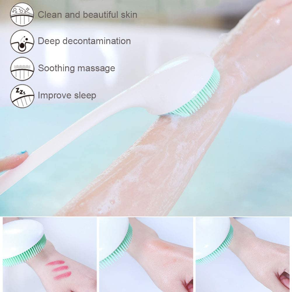 Silicone Bath Body Brush Exfoliator, Back Brush Scrubber Long Handle for Shower with Soft Bristles, Shower Brush Scrubber for Body Men and Women, BPA Free, Non-Slip