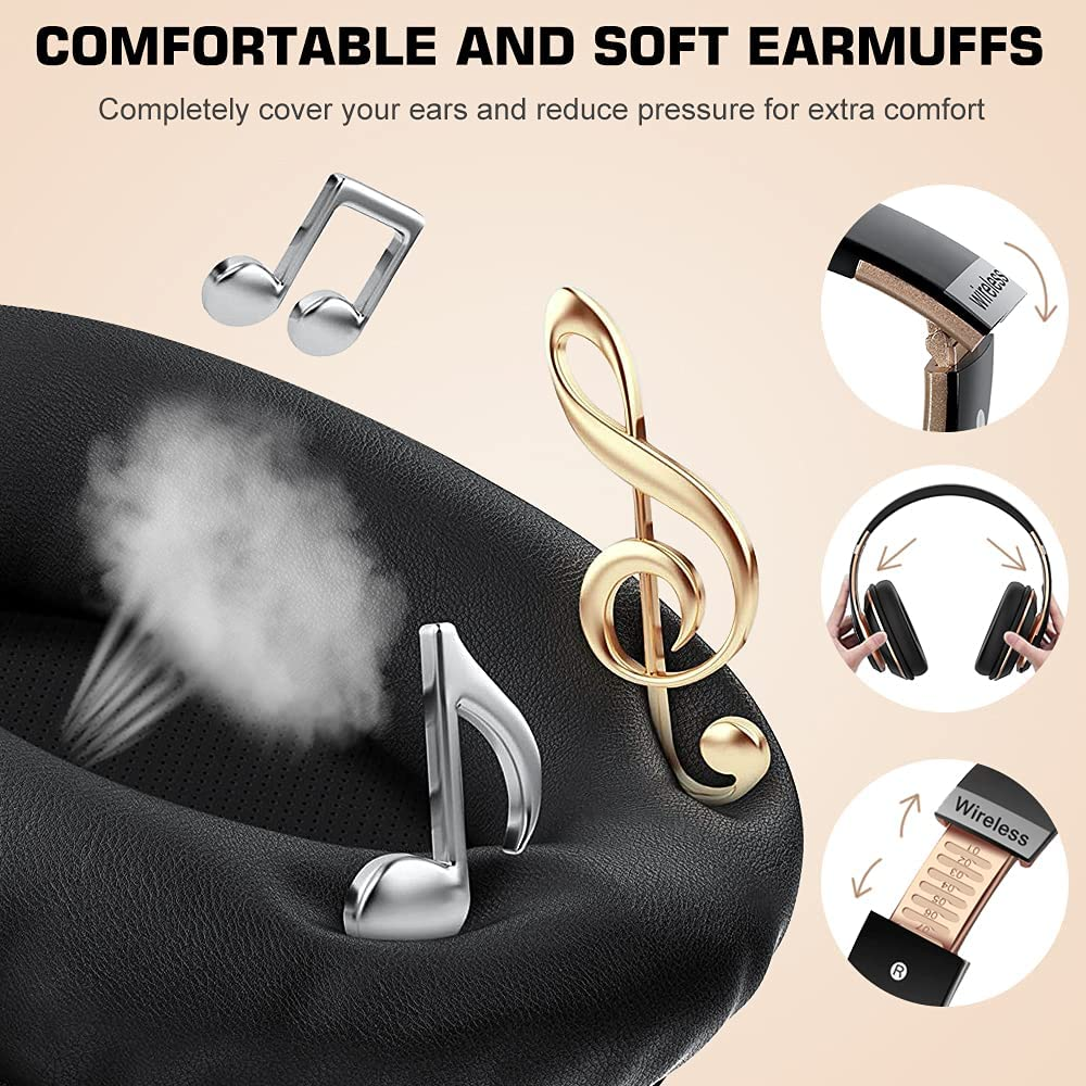 6S Wireless Bluetooth Headphones over Ear, Hi-Fi Stereo Foldable Wireless Stereo Headsets Earbuds with Built-In Mic, Volume Control, FM for Phone/Pc (Black & Gold)