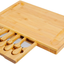 Bamboo Cheese Board Cheese Platter with Utensils Set and 4 Stainless Steel Cutting Knives Cracker and Meat Serving Tray for Display, Decorations, Cheese Lovers, Gift Idea