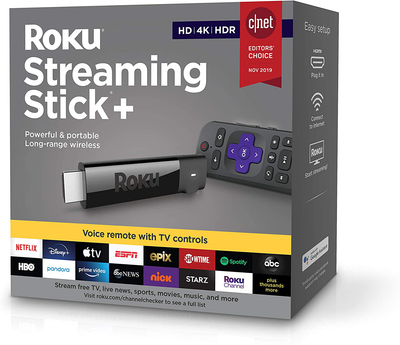 Roku Streaming Stick+ HD/4K/HDR Streaming Device with Long-range Wireless and Voice Remote with TV Controls