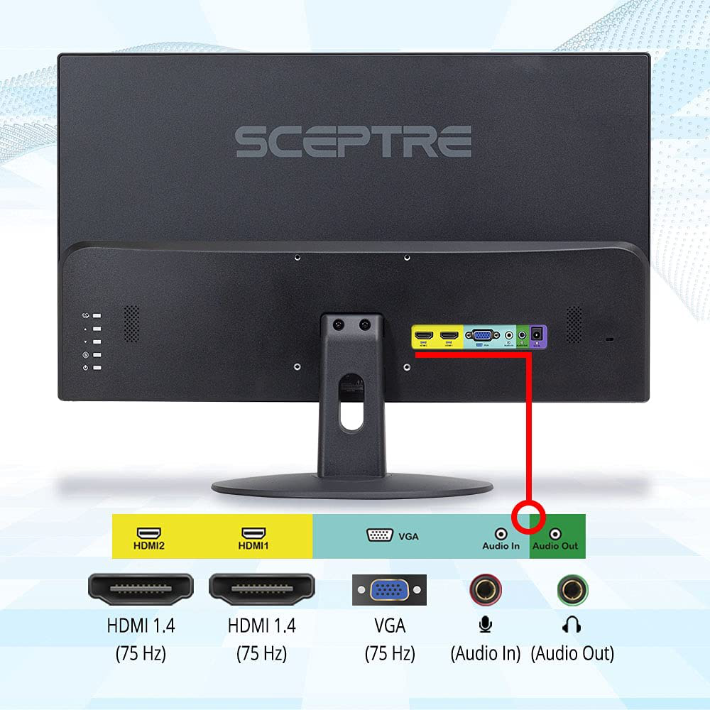 Sceptre 20" 1600X900 75Hz Ultra Thin LED Monitor 2X HDMI VGA Built-In Speakers, Machine Black Wide Viewing Angle 170° (Horizontal) / 160° (Vertical)