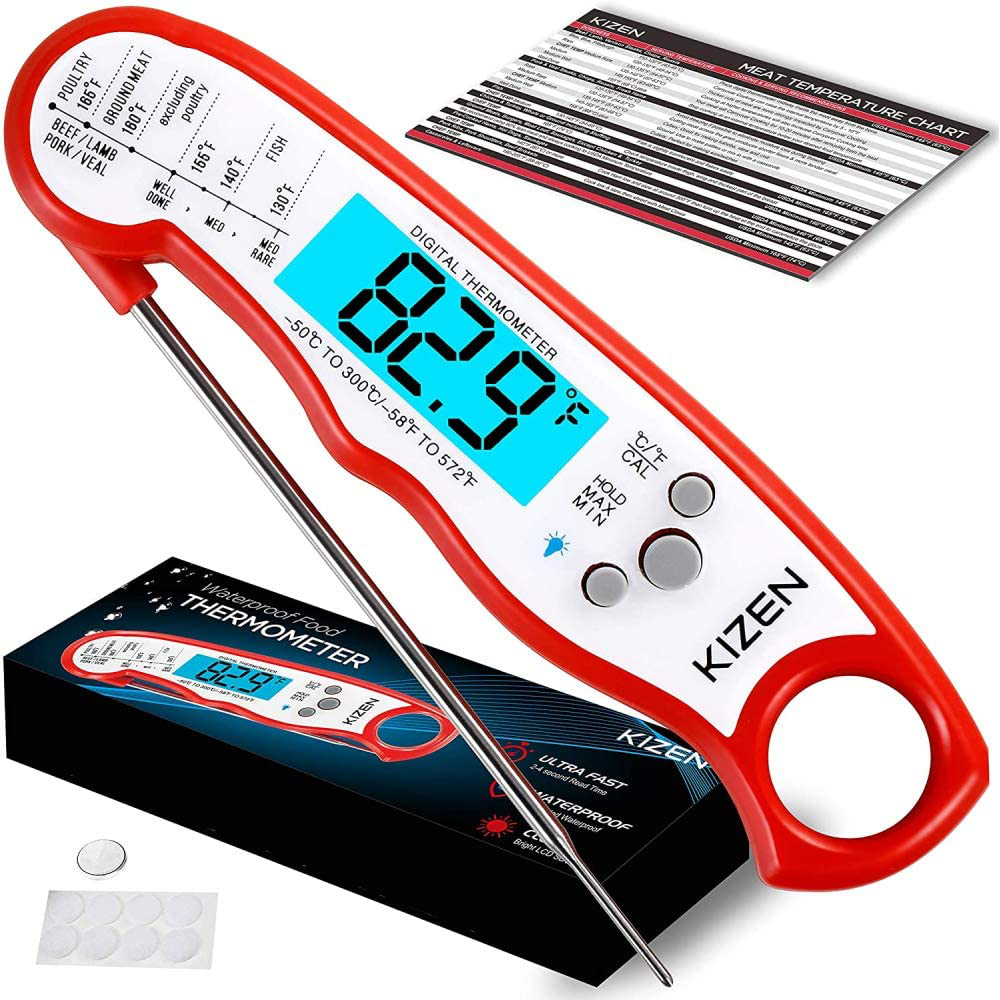 Kizen Digital Meat Thermometers for Cooking - Waterproof Instant Read Food Thermometer for Meat, Deep Frying, Baking, Outdoor Cooking, Grilling, & BBQ