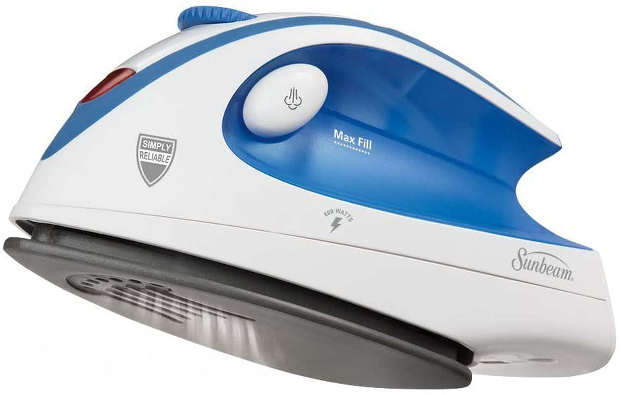 Sunbeam Hot-2-Trot 800 Watt Compact Non-Stick Soleplate Travel Iron, GCSBTR-100-000,Light Blue