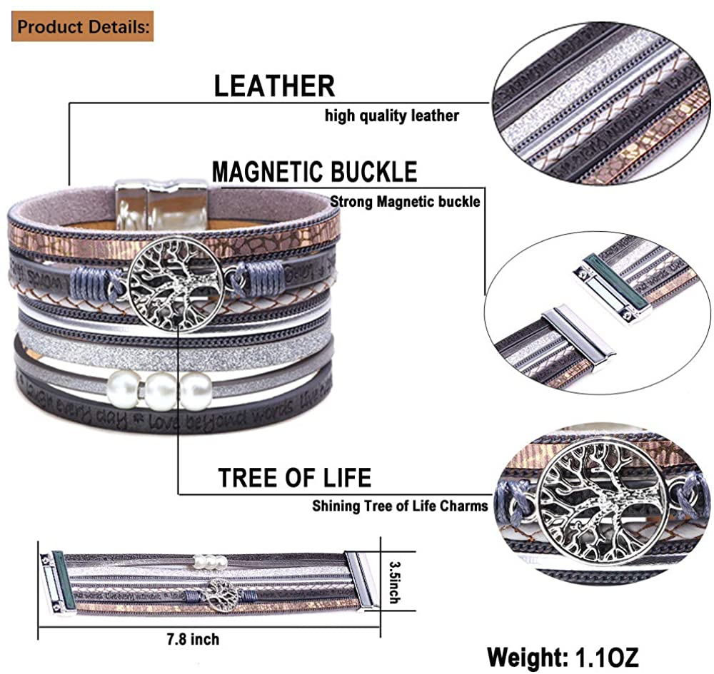 Inspirational Tree of Life Leather Bracelets for Women,Birthday Easter Jewelry Gifts for Teens Girls