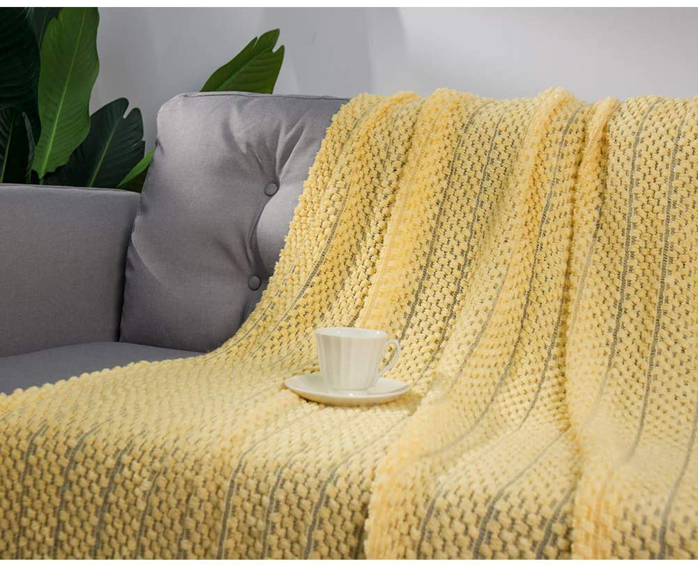 LALIFIT Throw Blanket with Tassel Solid Soft Sofa Couch Cover Decoration Knitted Blankets Gifts for Home Decorate 50" x 60"(Chevron Yellow)