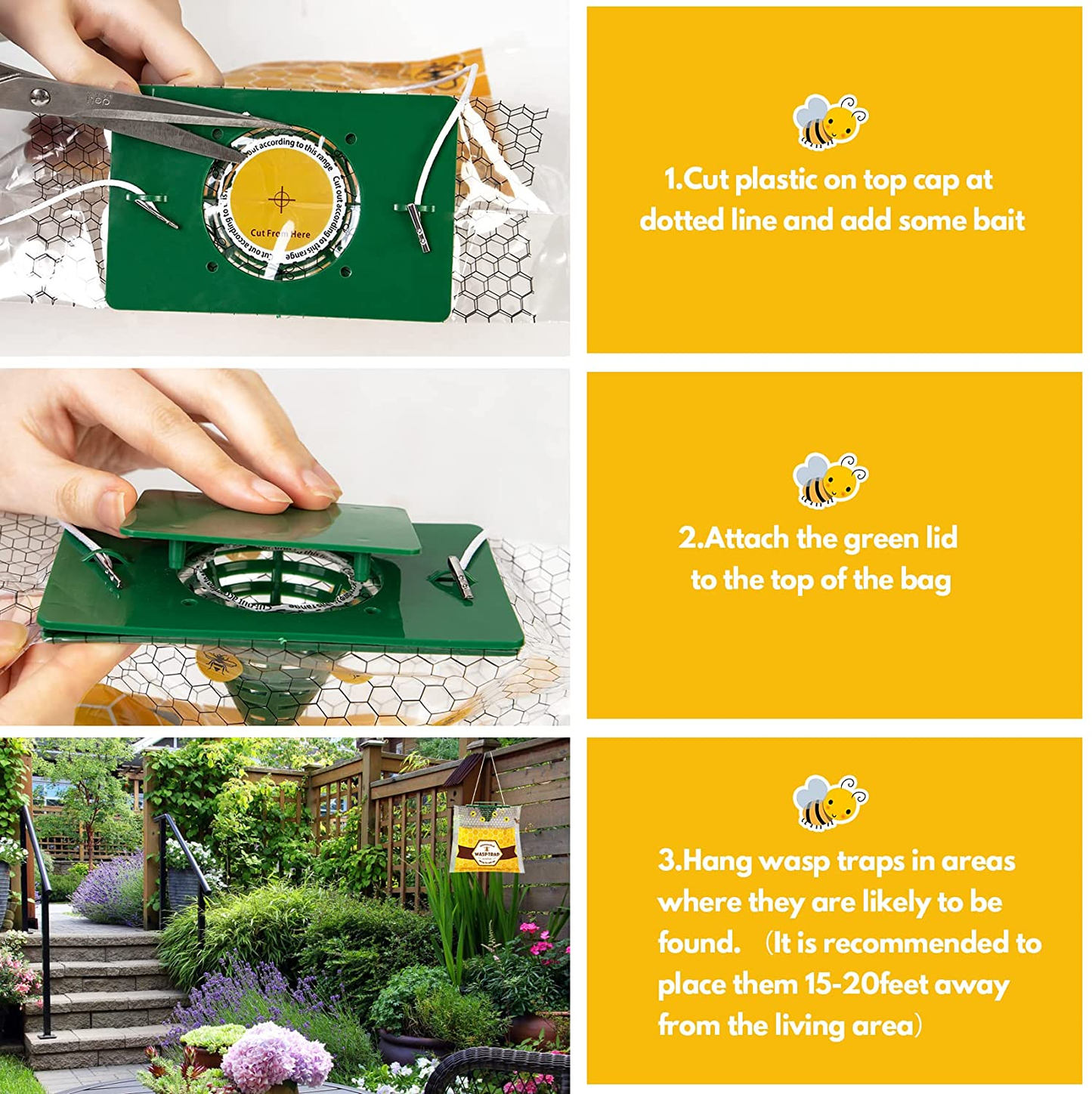 4 Pack Disposable Wasp Trap for Outside, Fly Insects Traps Bag Hanging, Hornets Trap Killer, Bee Catcher Outdoor for Yellow Jackets, Carpenter Bee, Insects and Bug