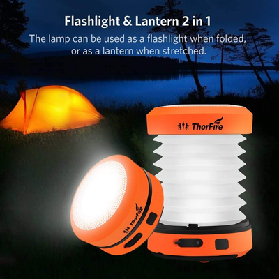 Thorfire LED Camping Lantern Lights Hand Crank USB Rechargeable Lanterns Collapsible Mini Flashlight Emergency Torch Night Light Tent Lamp for Camping Hiking Tent Garden Patio - Cl01(Orange)