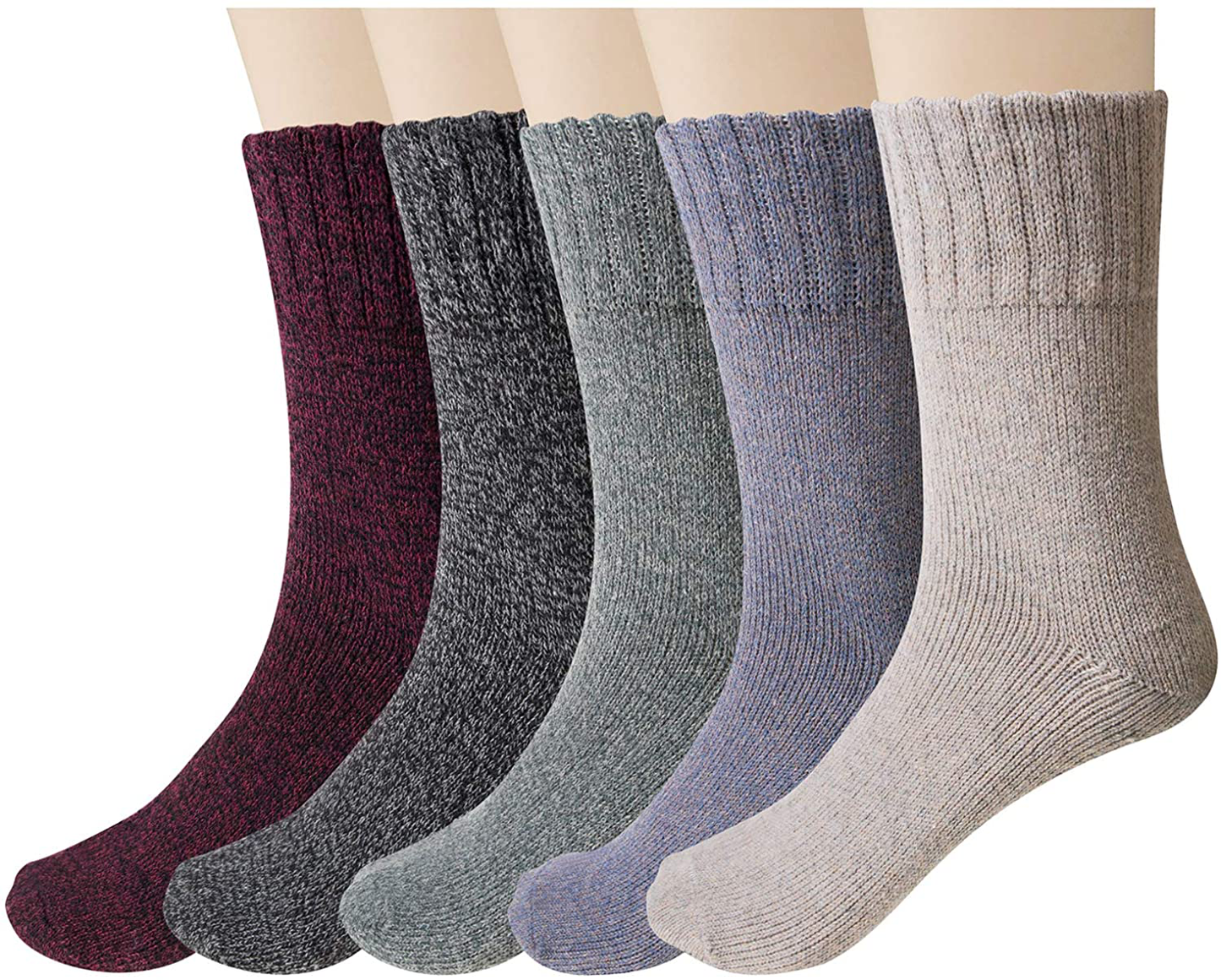 Womens Wool Socks, 5 Pairs Vintage Thick Knit Winter Warm Socks for Women Men Gifts