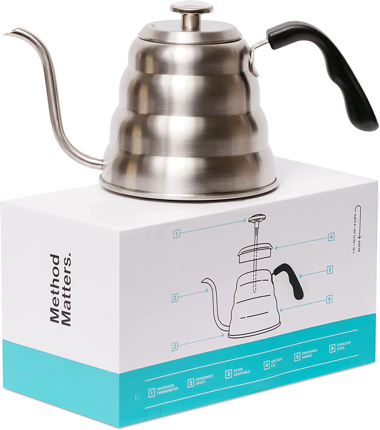 Barista Warrior Stainless Steel Pour over Coffee & Tea Kettle with Thermometer for Exact Temperature - Gooseneck Spout Pots - Kitchen Appliances & Dorm Essentials (Copper Coated, 1.2 Liter, 40 Fl Oz)