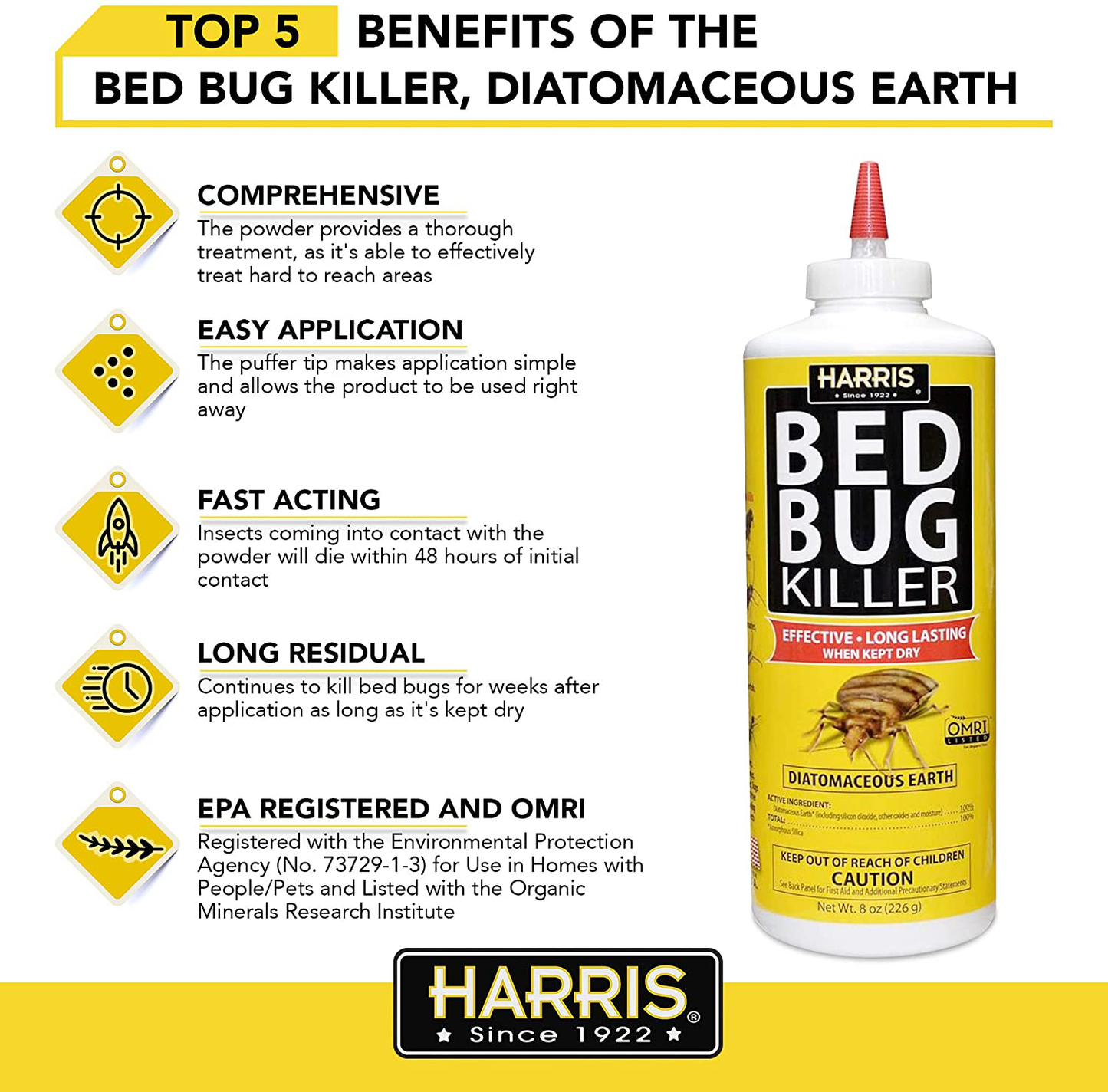 HARRIS Bed Bug Killer, Diatomaceous Earth (1/2lb)
